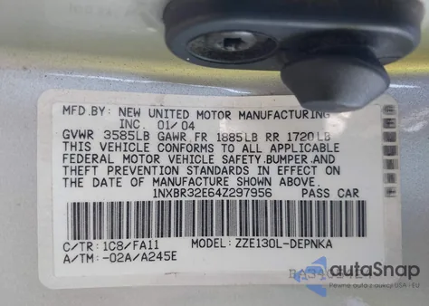 2004 Toyota Corolla Le from USA, damaged, VIN 1NXBR32E64Z297956